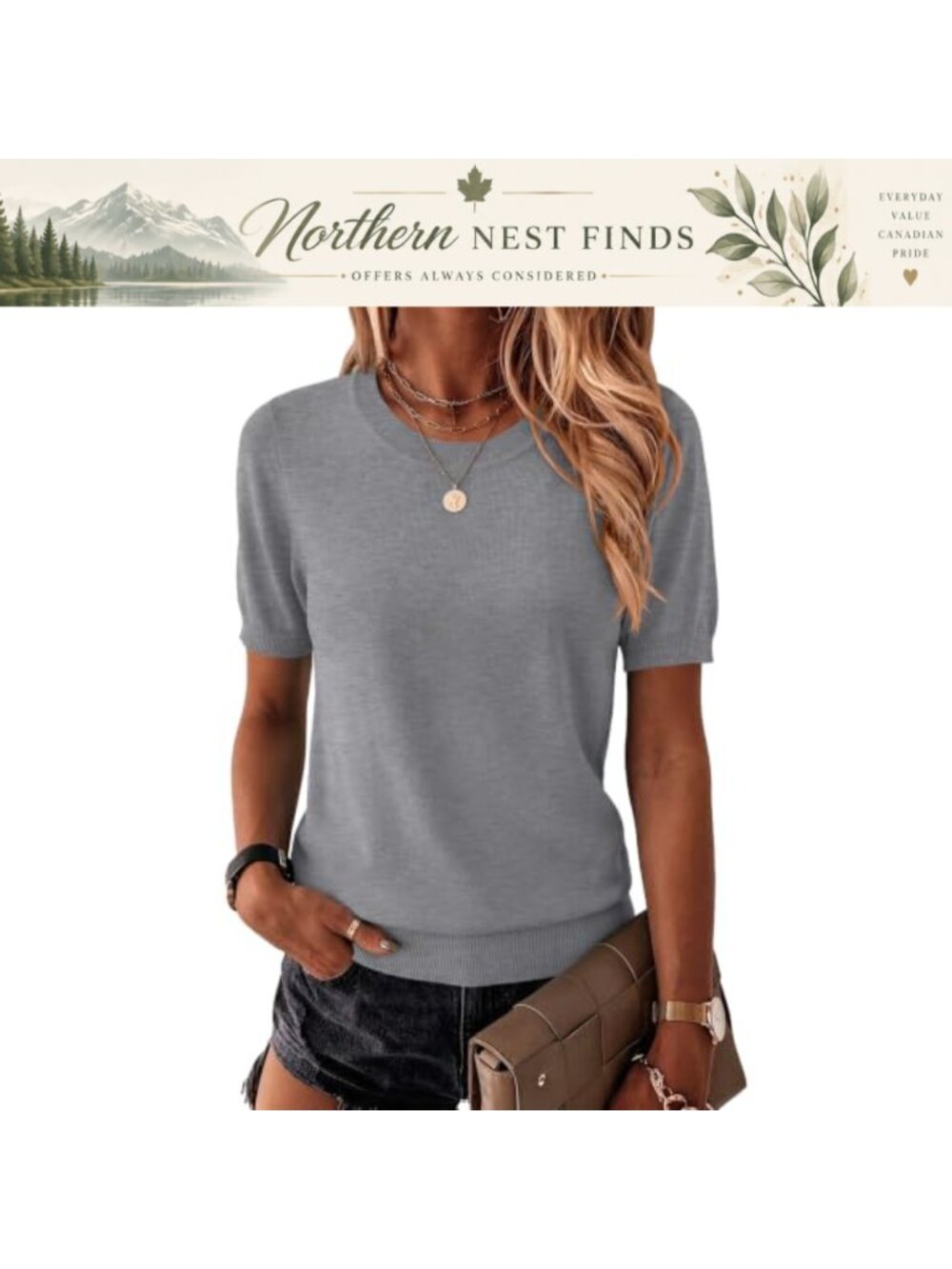 Zeagoo Womens Sweater Short Sleeve Crew Neck Lightweight Pullover Business